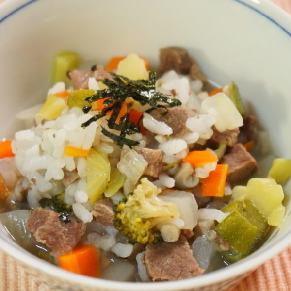 鹿肉とキノコのあったか生姜おじや 犬の手作りご飯レシピ
