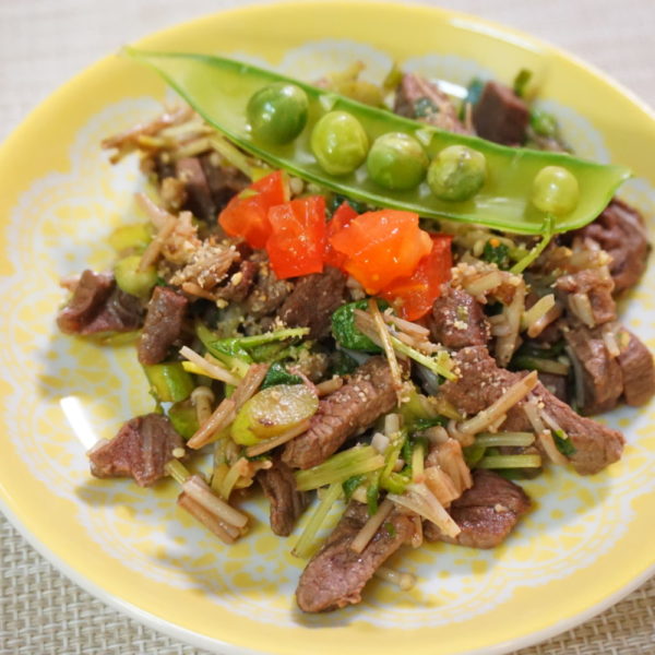 鹿肉とえのきのごま味噌炒め 犬の手作りご飯レシピ